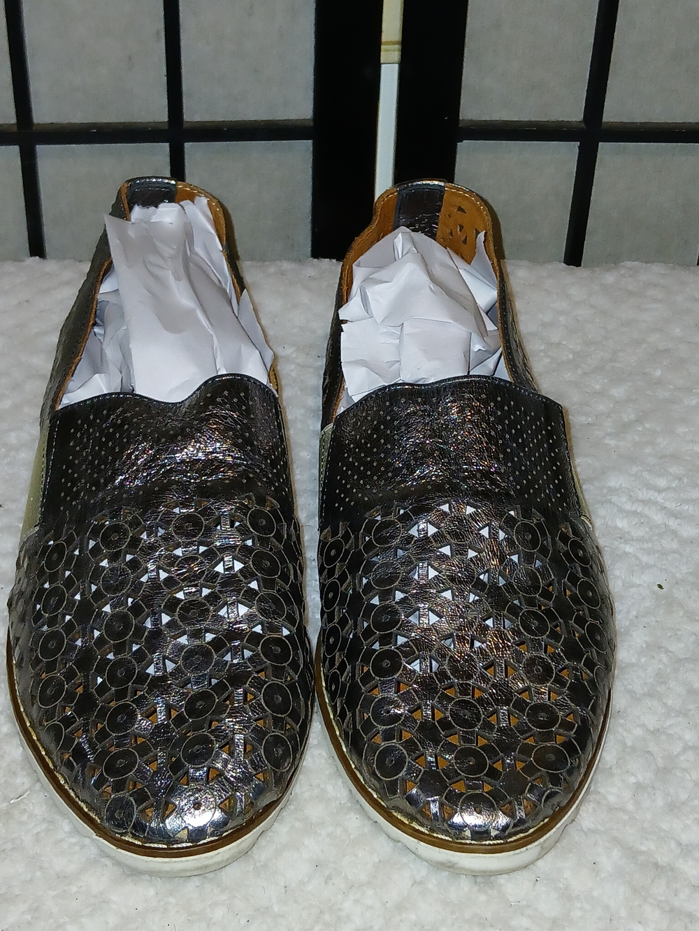 BoNaVi Metallic  Perforated Slip-On Loafers